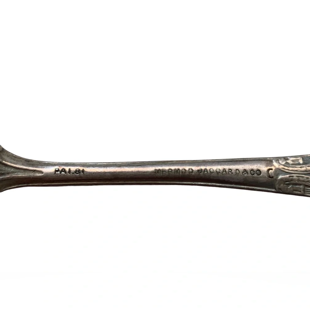 Antique MERMOD JACCARD CO PAI.81 Silver Spoon Silverware Kitchen Serving